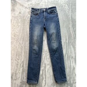 American Eagle Jeans Women Sz 4 Long Blue Hi Rise Skinny Stretch Distressed Fade